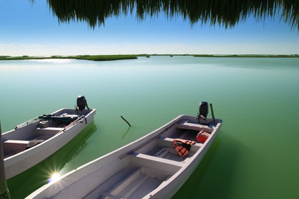 Sian Ka'an, Mexico - Boote in der Laguna, Boats in the lagoon, lanchas en la laguna